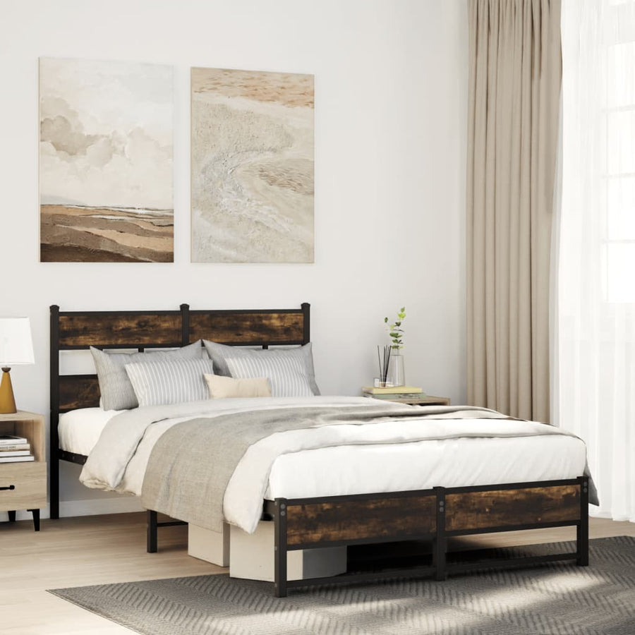 Bedframe zonder matras metaal gerookt eikenkleurig 120x190 cm