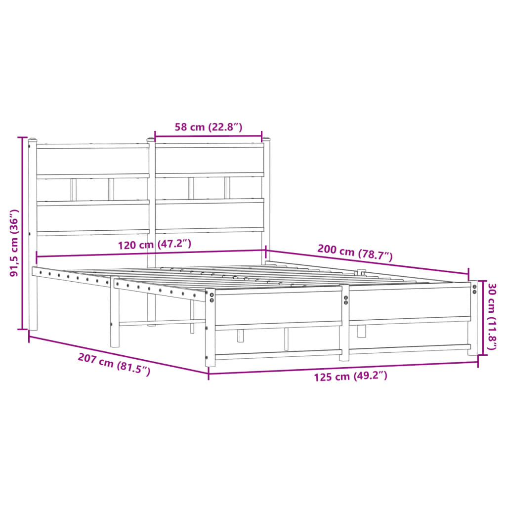 Bedframe zonder matras metaal gerookt eikenkleurig 120x200 cm