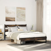 Bedframe 150x200 cm metaal gerookt eiken