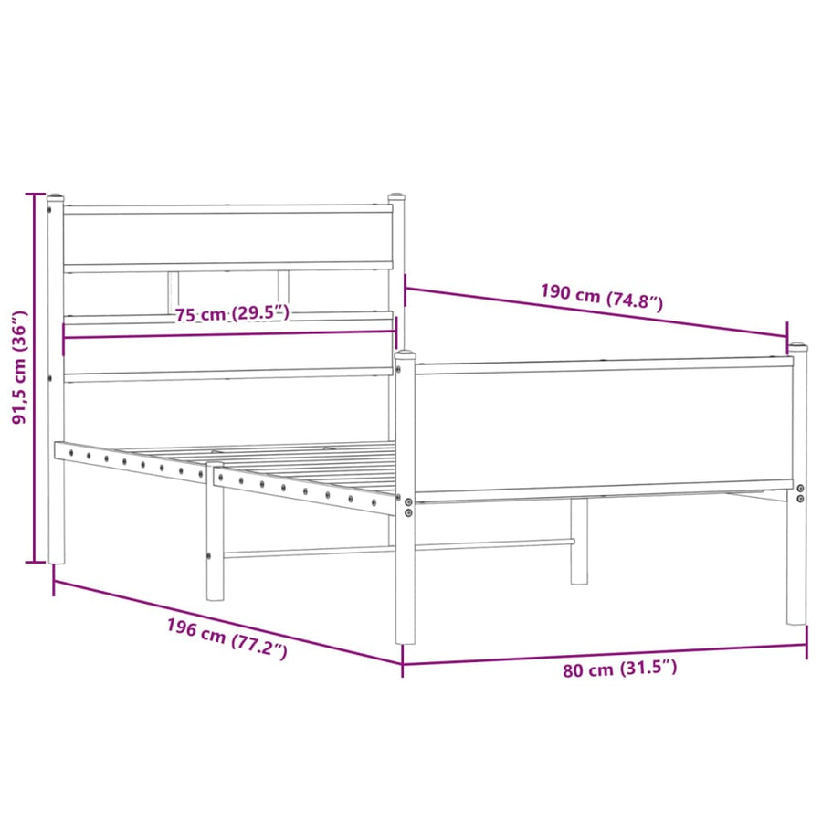 Bedframe zonder matras hout gerookt eikenkleurig 75x190 cm