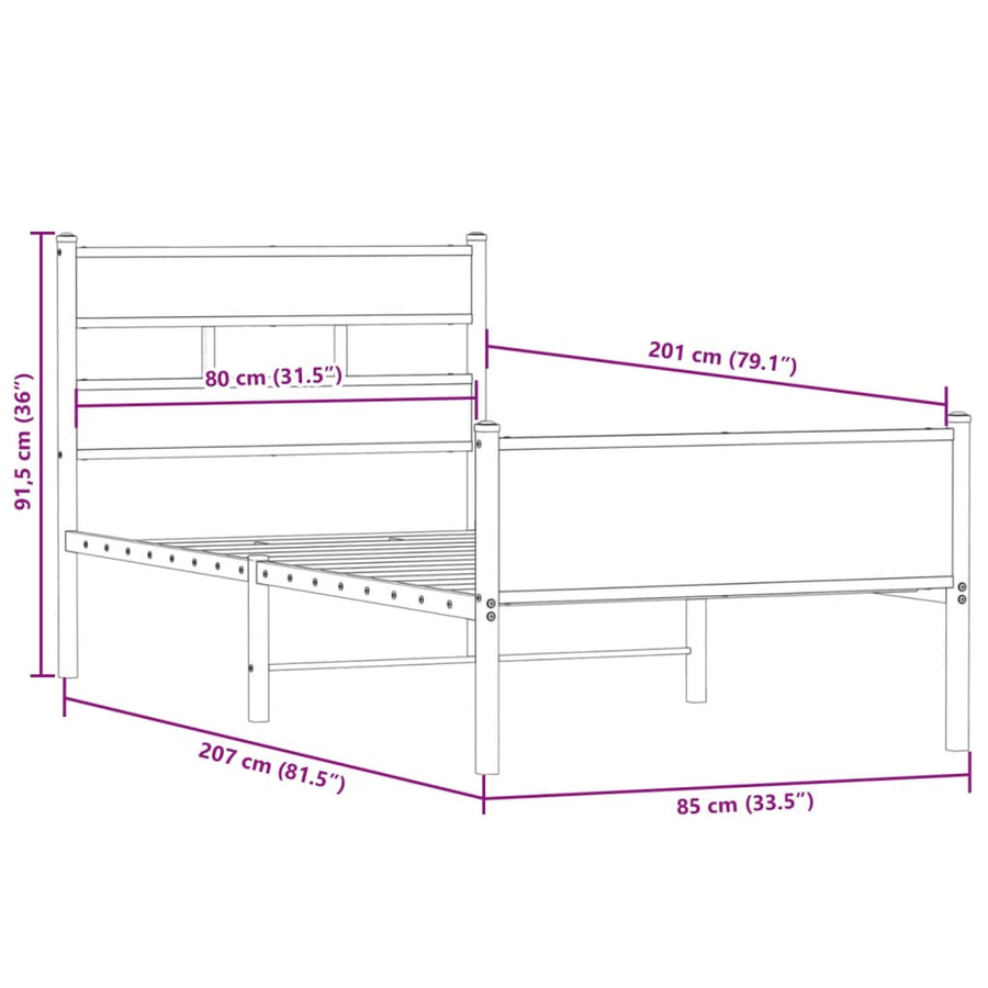 Bedframe zonder matras hout gerookt eikenkleurig 80x200 cm