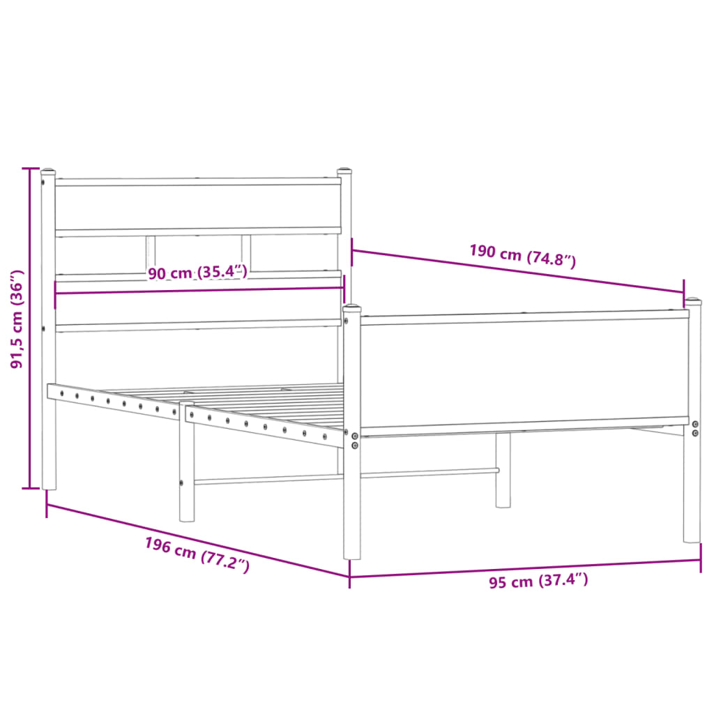 Bedframe zonder matras hout gerookt eikenkleurig 90x190 cm