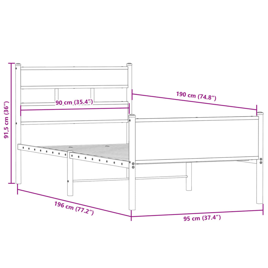 Bedframe zonder matras hout gerookt eikenkleurig 90x190 cm