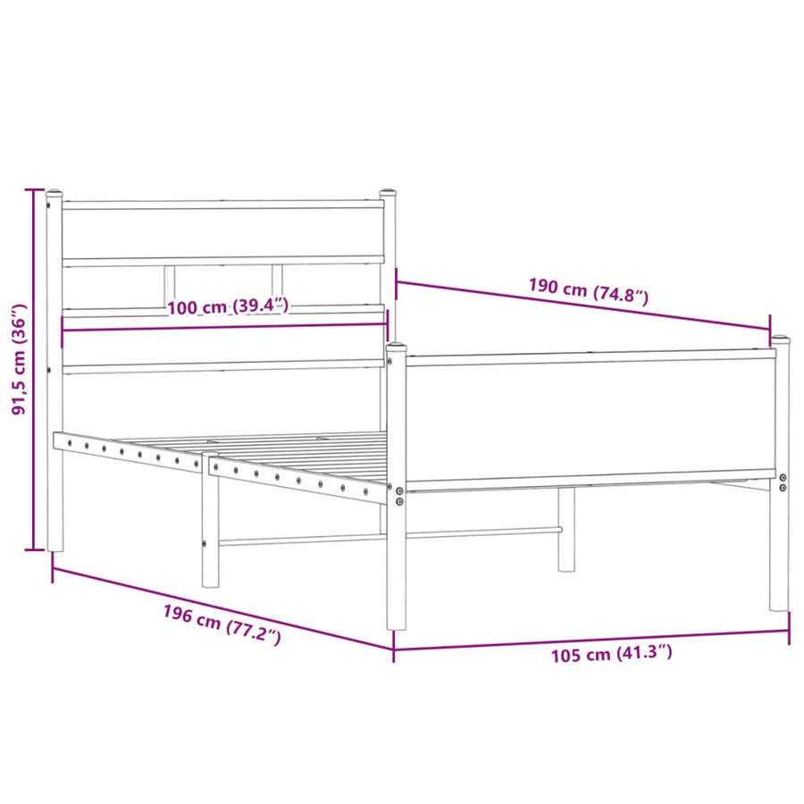 Bedframe zonder matras hout gerookt eikenkleurig 100x190 cm