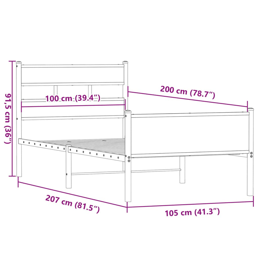 Bedframe zonder matras hout gerookt eikenkleurig 100x200 cm