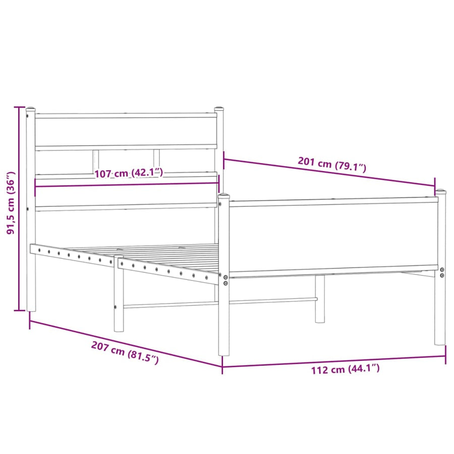 Bedframe zonder matras hout gerookt eikenkleurig 107x200 cm