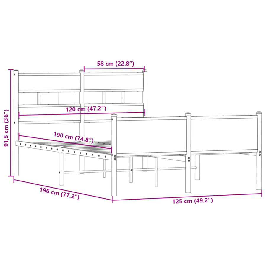 Bedframe zonder matras hout gerookt eikenkleurig 120x190 cm