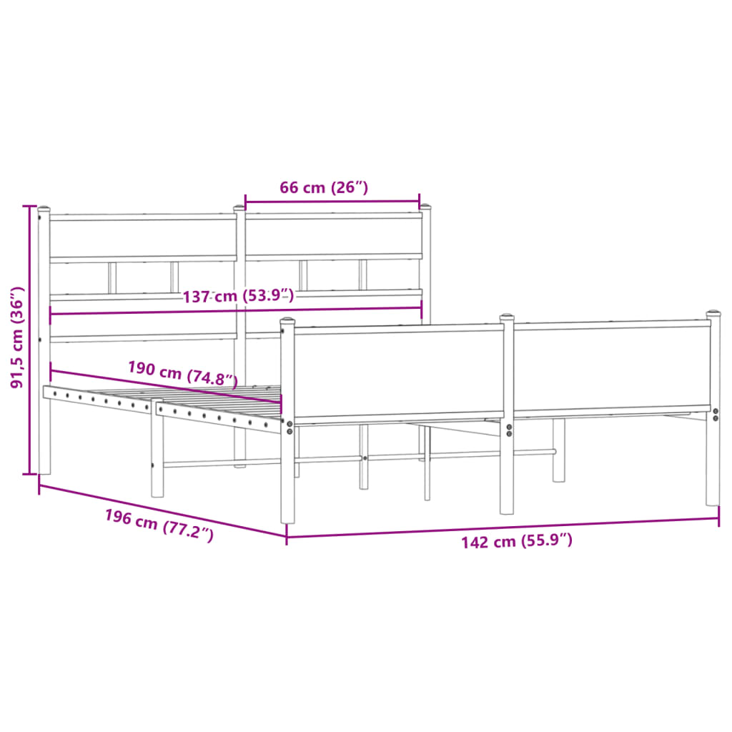 Bedframe zonder matras hout gerookt eikenkleurig 137x190 cm
