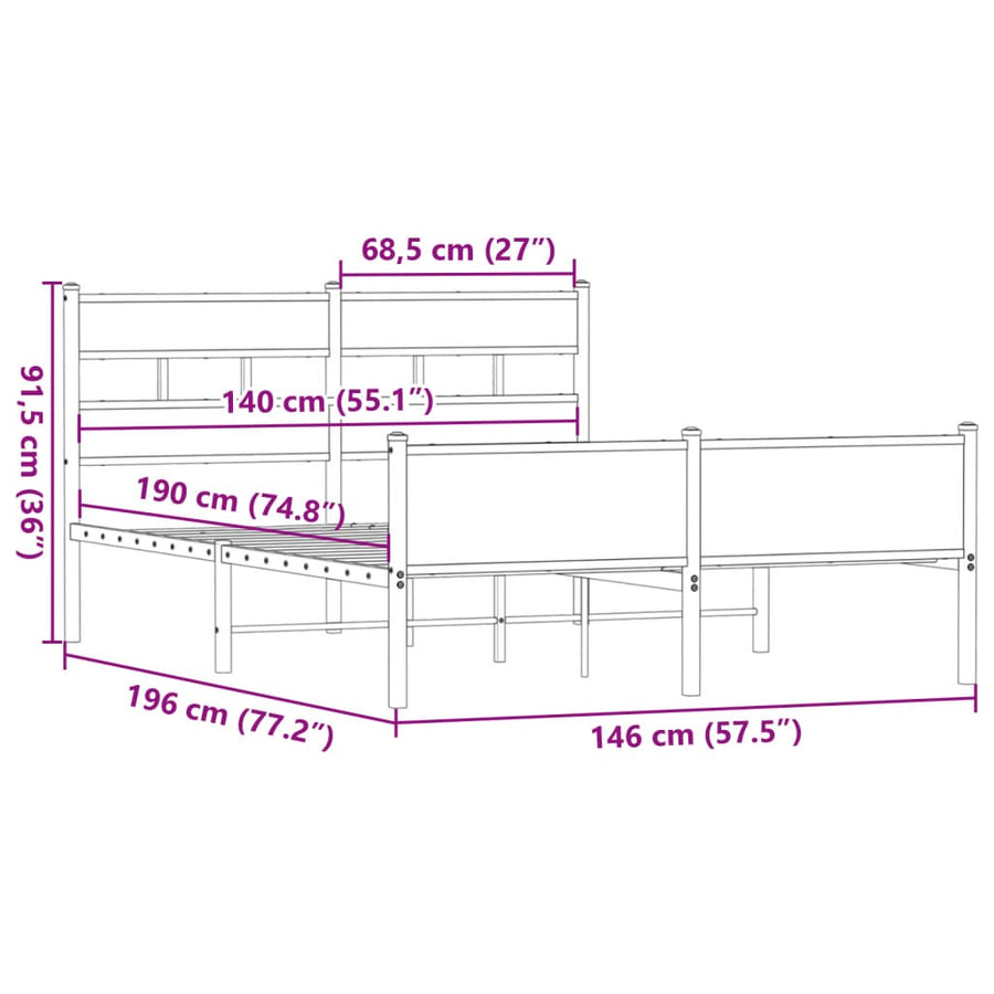 Bedframe zonder matras hout gerookt eikenkleurig 140x190 cm