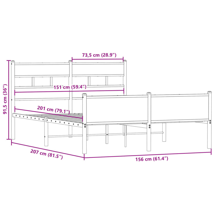 Bedframe zonder matras hout gerookt eikenkleurig 150x200 cm