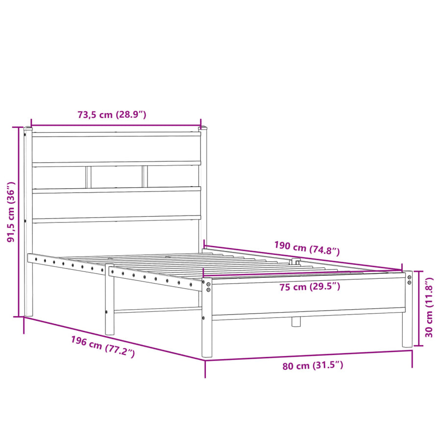 Bedframe zonder matras hout sonoma eikenkleurig 75x190 cm