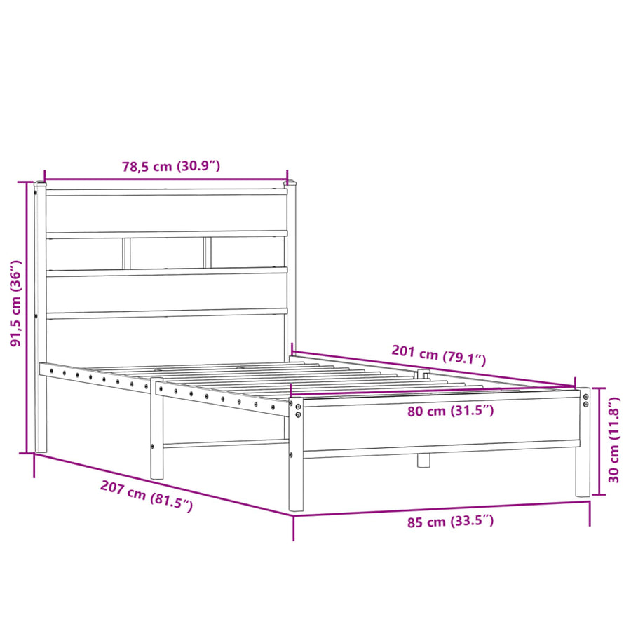 Bedframe zonder matras hout sonoma eikenkleurig 80x200 cm