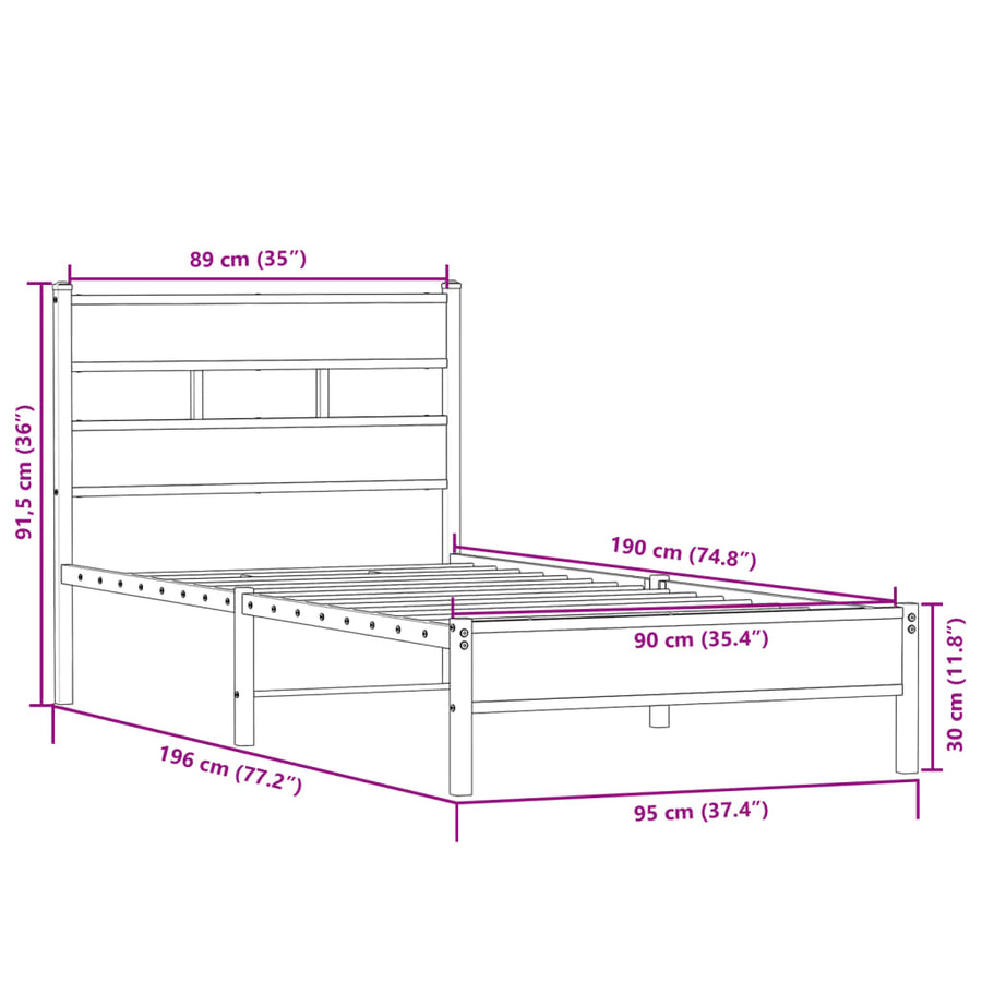 Bedframe zonder matras hout sonoma eikenkleurig 90x190 cm
