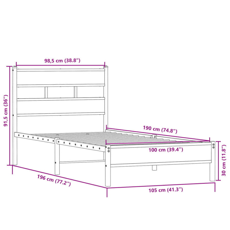 Bedframe zonder matras hout sonoma eikenkleurig 100x190 cm