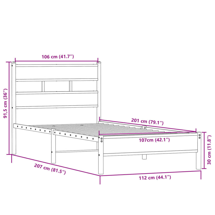 Bedframe zonder matras hout sonoma eikenkleurig 107x200 cm