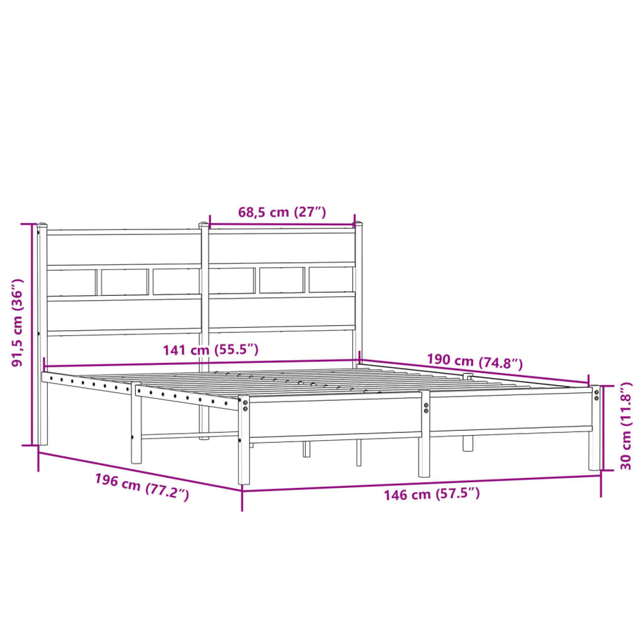Bedframe zonder matras hout sonoma eikenkleurig 140x190 cm