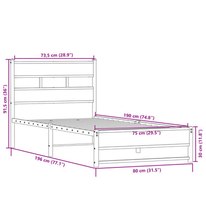 Bedframe zonder matras metaal sonoma eikenkleurig 75x190 cm