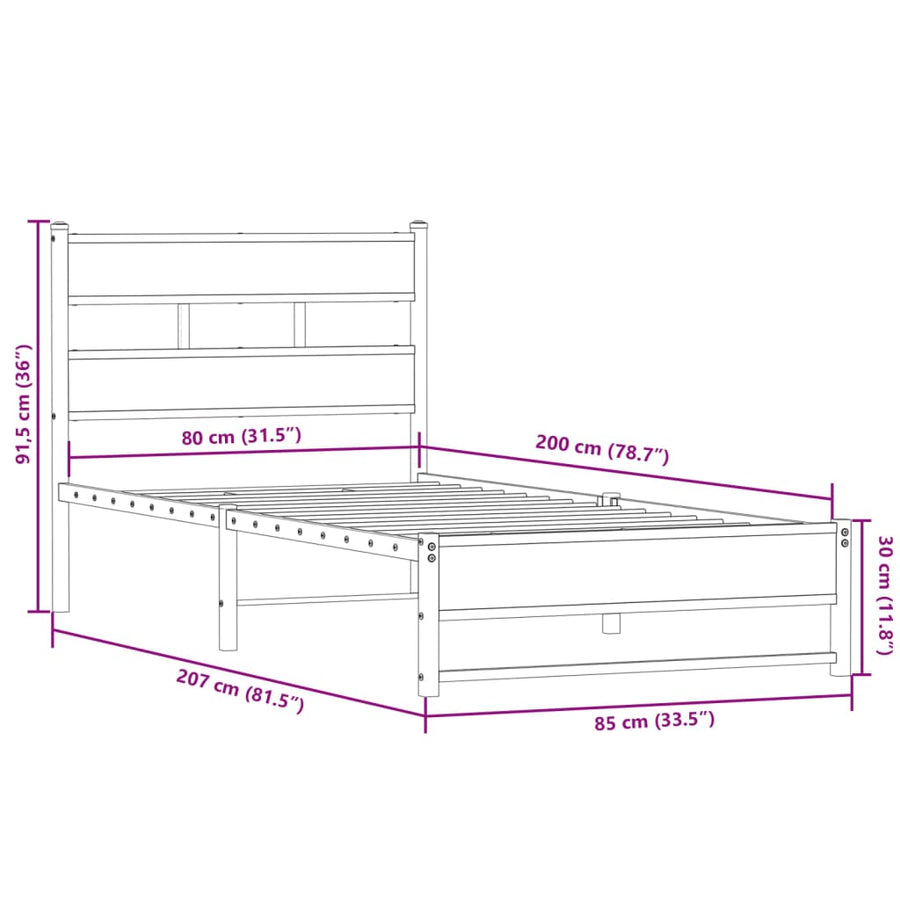 Bedframe zonder matras metaal sonoma eikenkleurig 80x200 cm