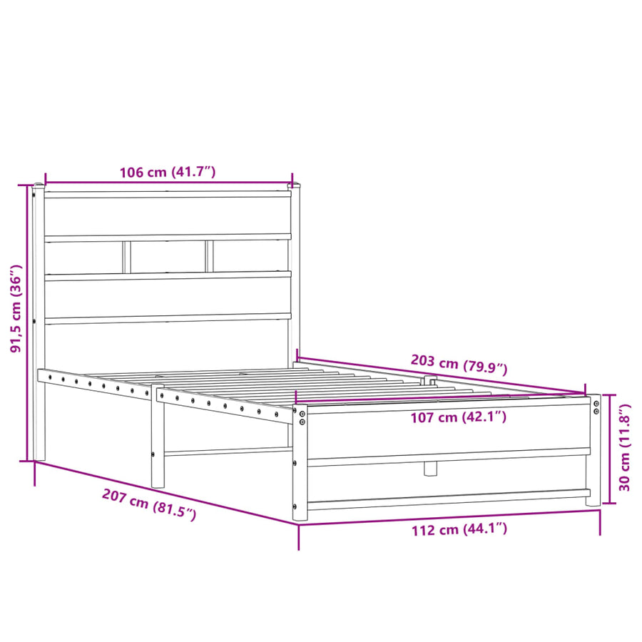 Bedframe zonder matras metaal sonoma eikenkleurig 107x203 cm