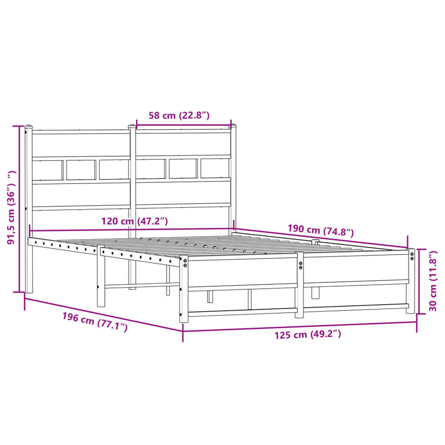 Bedframe zonder matras metaal sonoma eikenkleurig 120x190 cm
