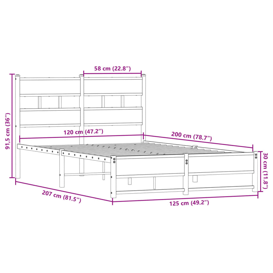 Bedframe zonder matras metaal sonoma eikenkleurig 120x200 cm