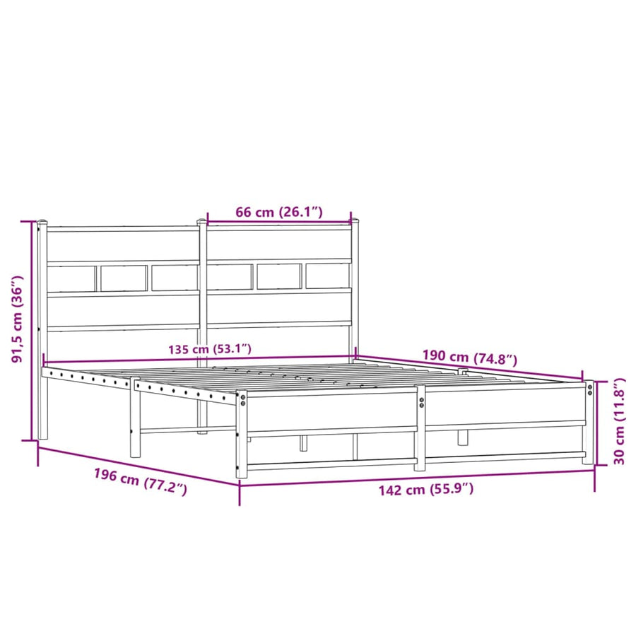 Bedframe zonder matras metaal sonoma eikenkleurig 135x190 cm