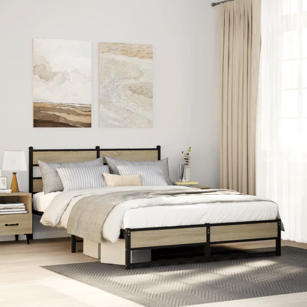 Bedframe zonder matras metaal sonoma eikenkleurig 135x190 cm