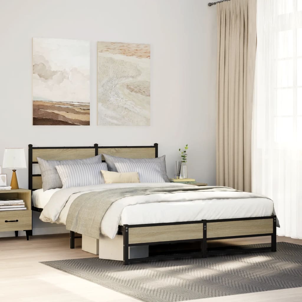 Bedframe zonder matras metaal sonoma eikenkleurig 140x190 cm