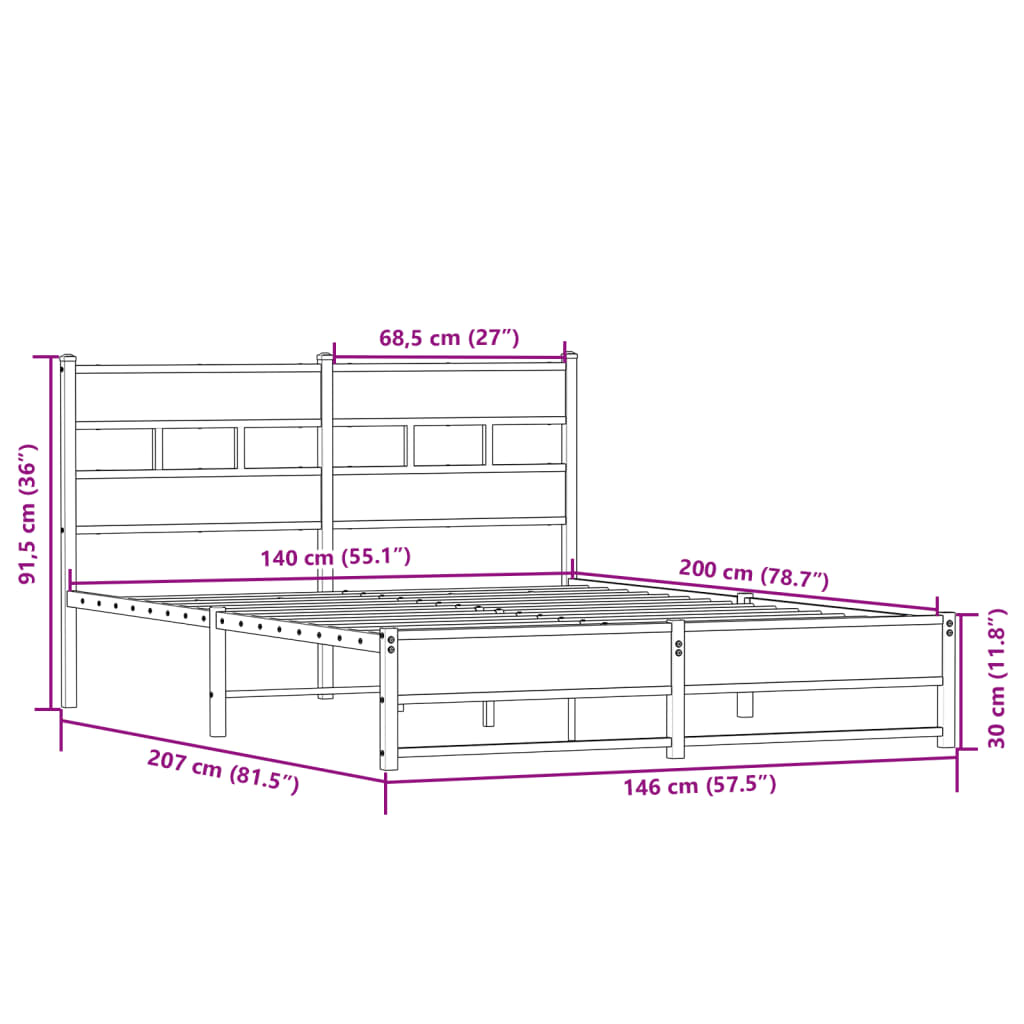 Bedframe zonder matras metaal sonoma eikenkleurig 140x200 cm