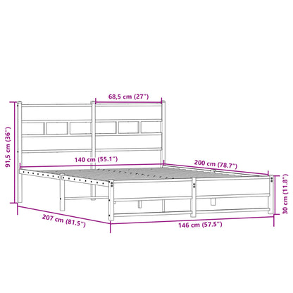 Bedframe zonder matras metaal sonoma eikenkleurig 140x200 cm