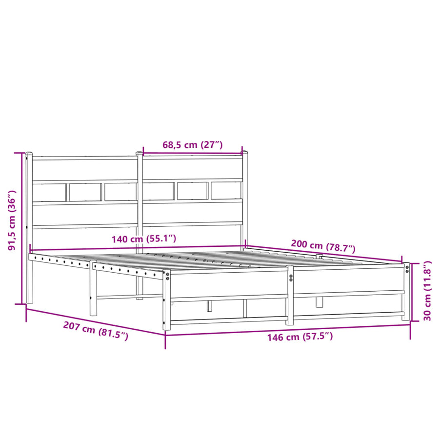 Bedframe zonder matras metaal sonoma eikenkleurig 140x200 cm