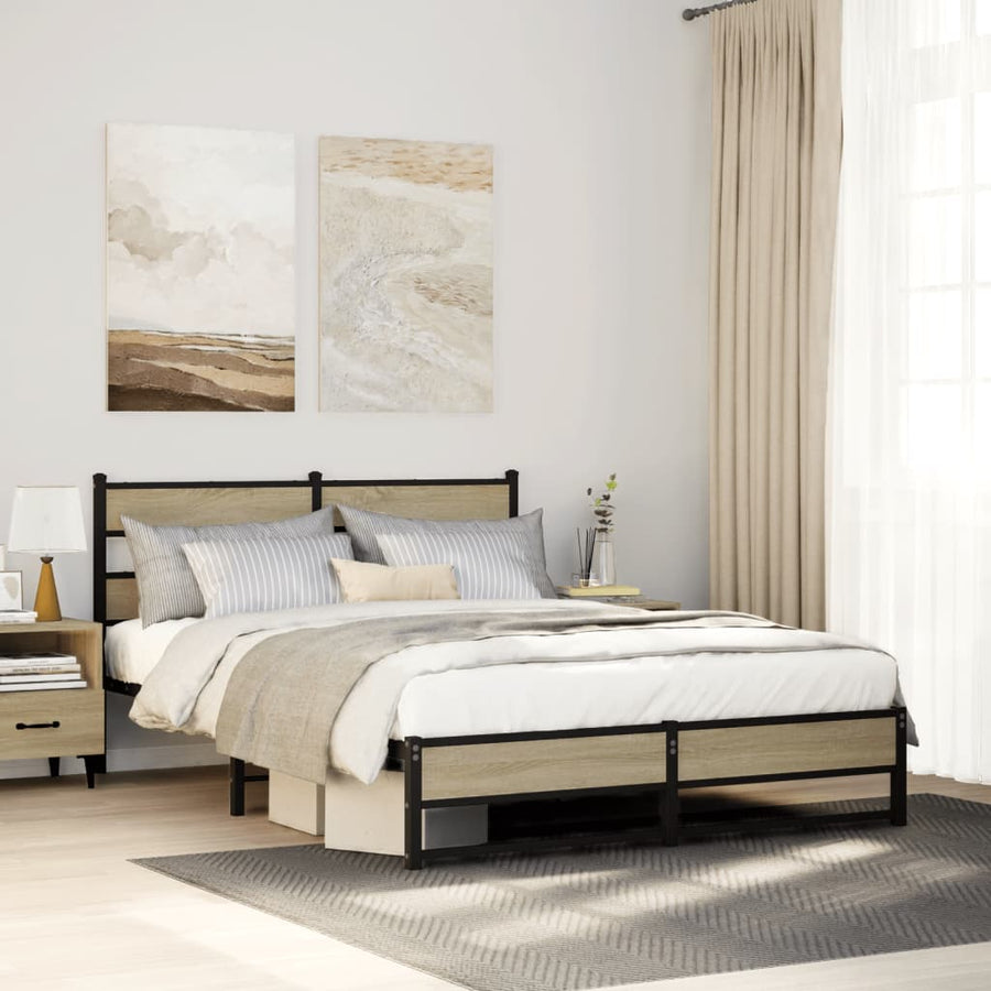 Bedframe zonder matras metaal sonoma eikenkleurig 140x200 cm