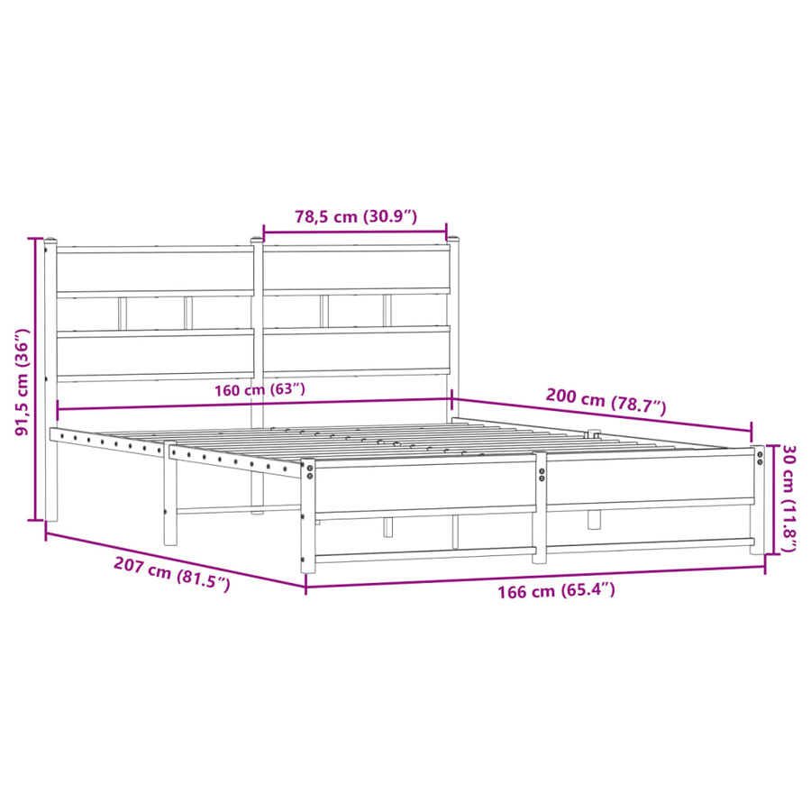 Bedframe zonder matras metaal sonoma eikenkleurig 160x200 cm