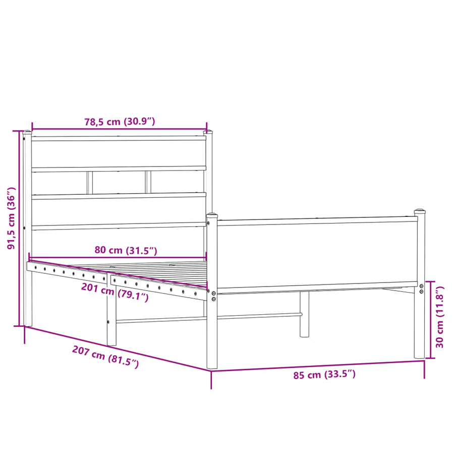 Bedframe zonder matras hout sonoma eikenkleurig 80x200 cm