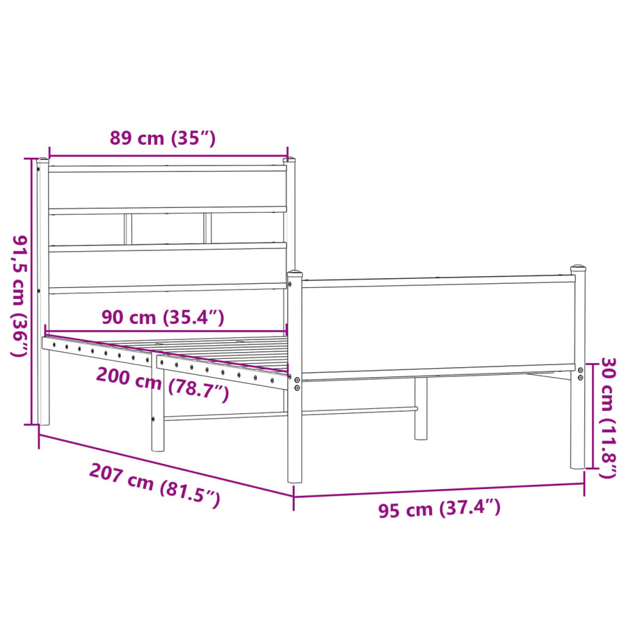 Bedframe zonder matras hout sonoma eikenkleurig 90x200 cm
