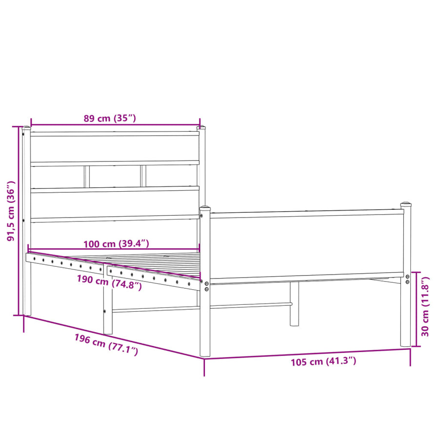 Bedframe zonder matras hout sonoma eikenkleurig 100x190 cm