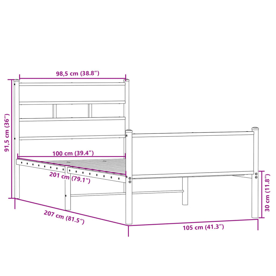 Bedframe zonder matras hout sonoma eikenkleurig 100x200 cm