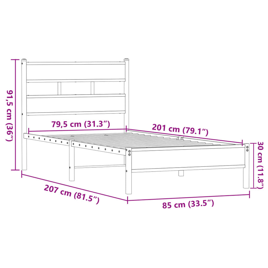 Bedframe zonder matras bewerkt hout bruin eikenkleur 80x200 cm