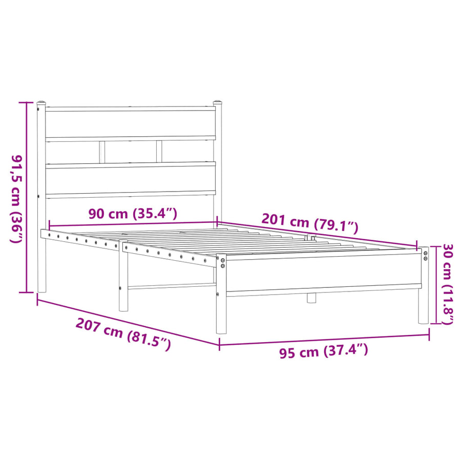 Bedframe Zonder Matras Bewerkt Hout 90 x 200 cm bruin eikenkleur