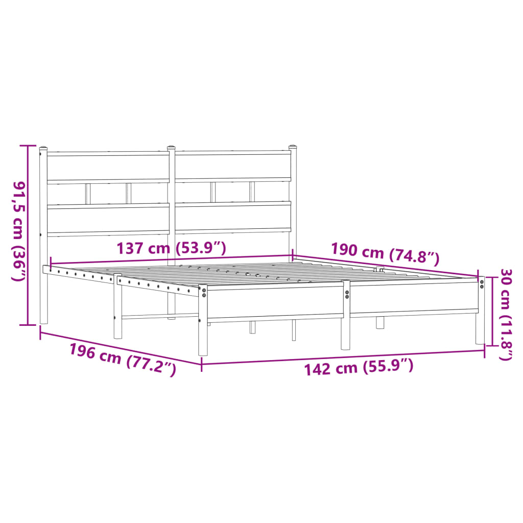 Bedframe zonder matras bewerkt hout bruin eikenkleur 137x190 cm
