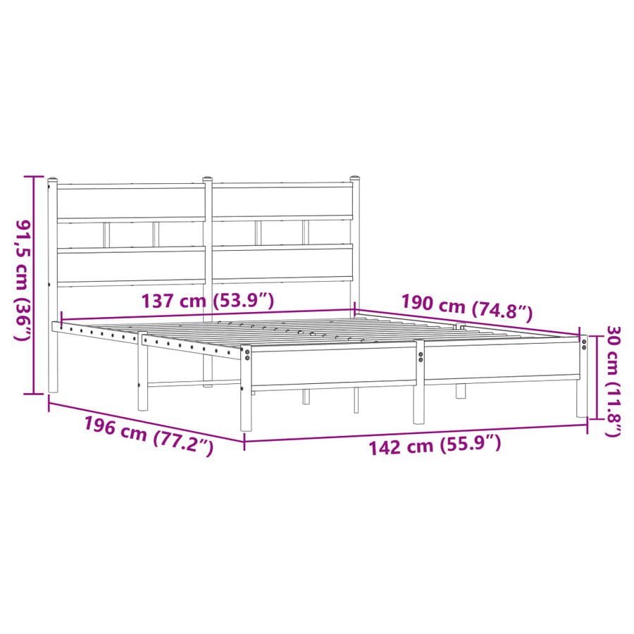 Bedframe zonder matras bewerkt hout bruin eikenkleur 137x190 cm