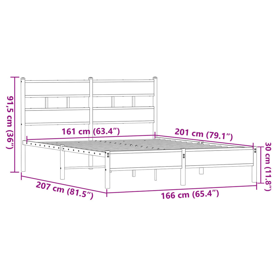 Bedframe Zonder Matras Bewerkt Hout 160 x 200 cm bruin eikenkleur