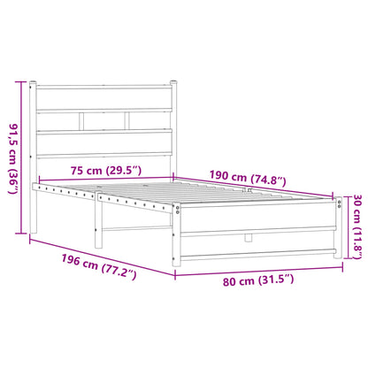 Bedframe zonder matras metaal bruin eikenkleurig 75x190 cm