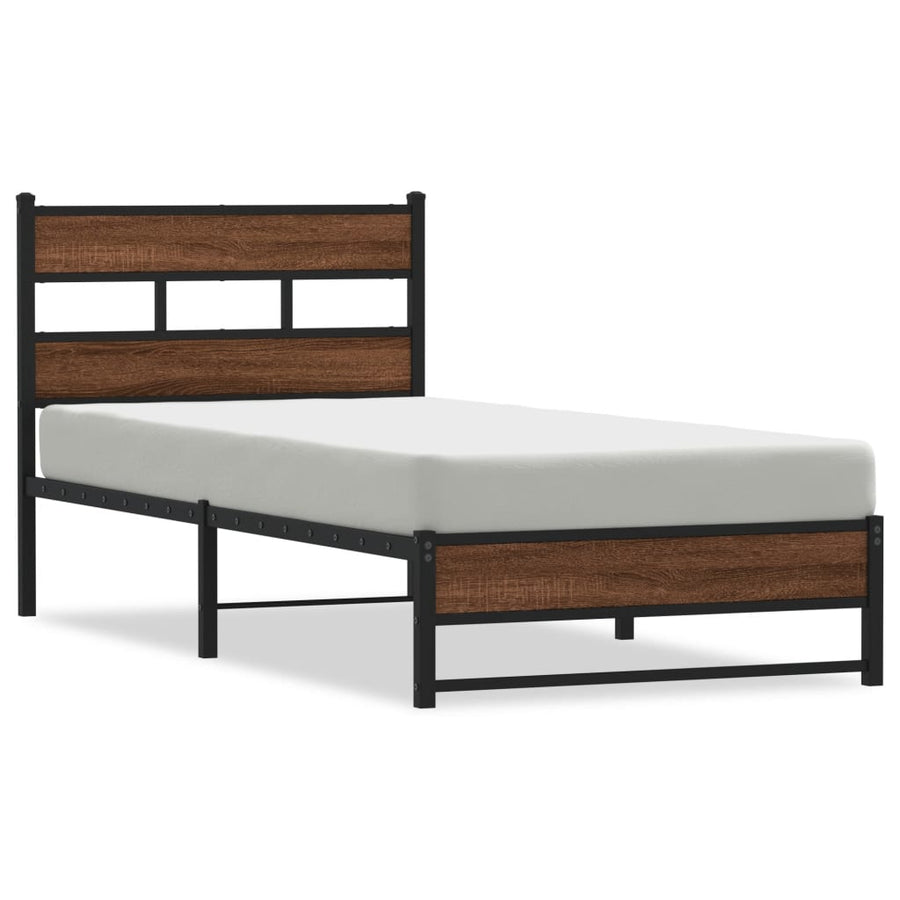 Bedframe Zonder Matras Metaal Ig 90 x 190 cm bruin eikenkleur