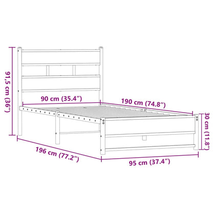 Bedframe Zonder Matras Metaal Ig 90 x 190 cm bruin eikenkleur