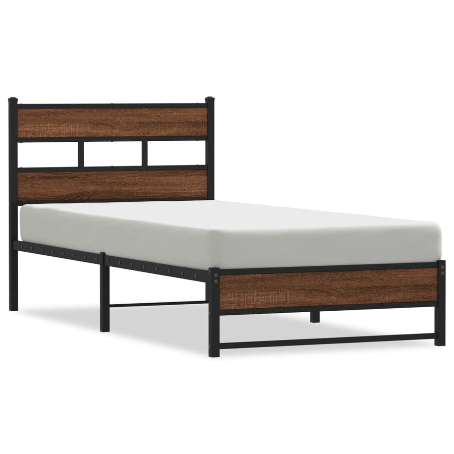 Bedframe zonder matras metaal bruin eikenkleurig 107x203 cm