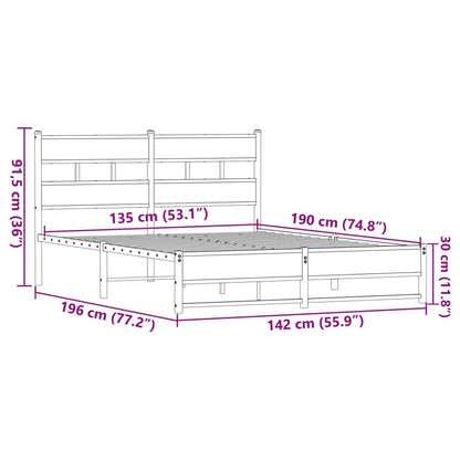 Bedframe Zonder Matras Metaal Ig 135 x 190 cm bruin eikenkleur