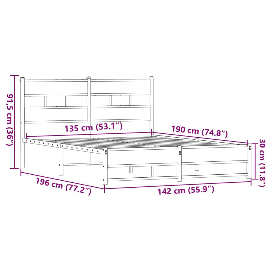 Bedframe Zonder Matras Metaal Ig 135 x 190 cm bruin eikenkleur