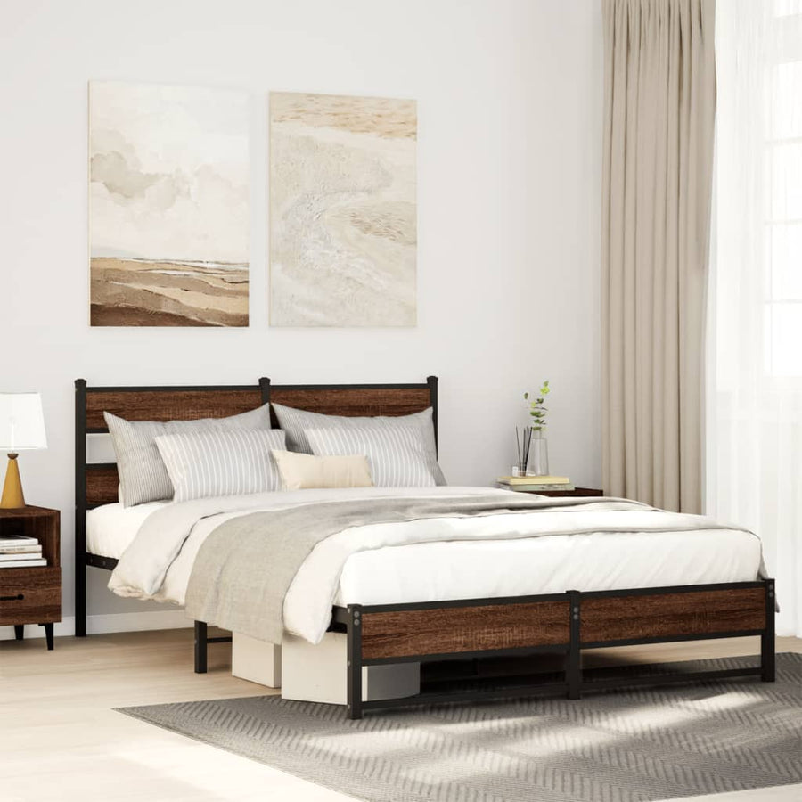 Bedframe Zonder Matras Metaal Ig 135 x 190 cm bruin eikenkleur