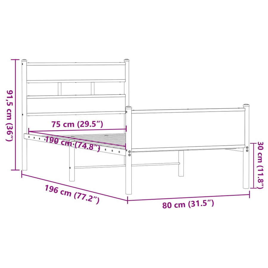 Bedframe zonder matras bewerkt hout bruin eikenkleur 75x190 cm